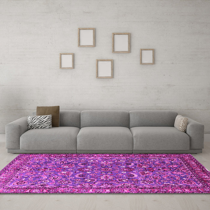 Machine Washable Persian Pink Traditional Rug in a Living Room, wshtr3950pnk