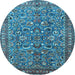 Round Machine Washable Persian Light Blue Traditional Rug, wshtr3950lblu