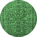 Round Machine Washable Persian Emerald Green Traditional Area Rugs, wshtr3950emgrn