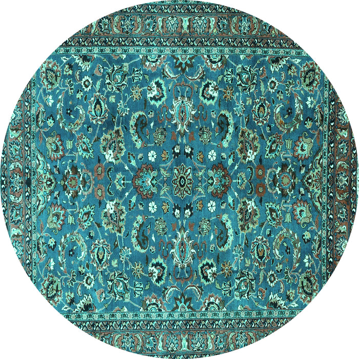 Round Machine Washable Persian Turquoise Traditional Area Rugs, wshtr3950turq