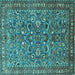 Square Machine Washable Persian Turquoise Traditional Area Rugs, wshtr3950turq