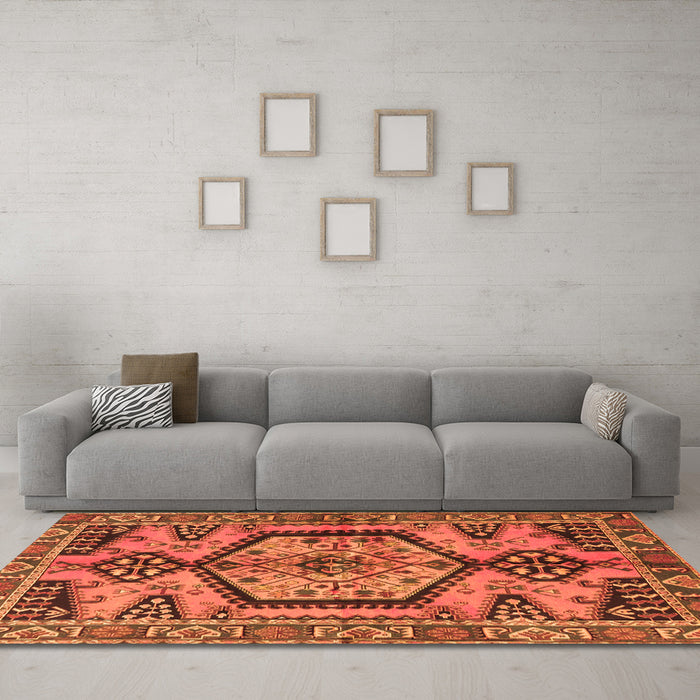 Machine Washable Persian Orange Traditional Area Rugs in a Living Room, wshtr3951org