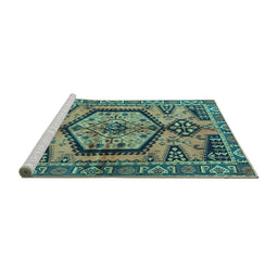 Sideview of Machine Washable Persian Turquoise Traditional Area Rugs, wshtr3951turq