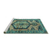 Sideview of Machine Washable Persian Turquoise Traditional Area Rugs, wshtr3951turq