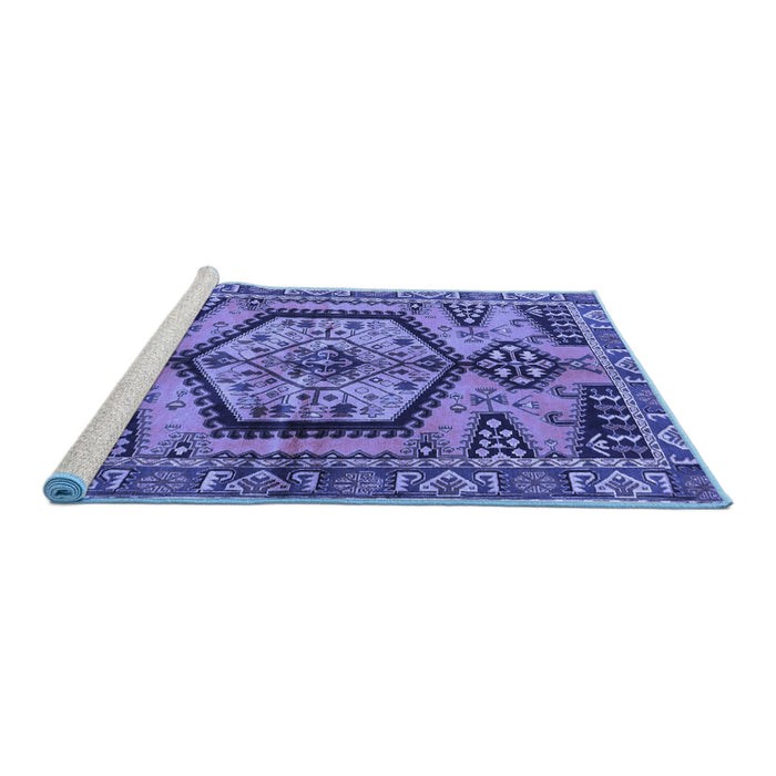 Sideview of Machine Washable Persian Blue Traditional Rug, wshtr3951blu