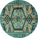 Round Machine Washable Persian Turquoise Traditional Area Rugs, wshtr3951turq