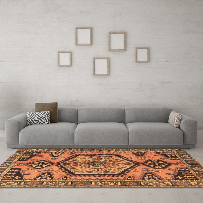 Machine Washable Persian Brown Traditional Rug in a Living Room,, wshtr3951brn