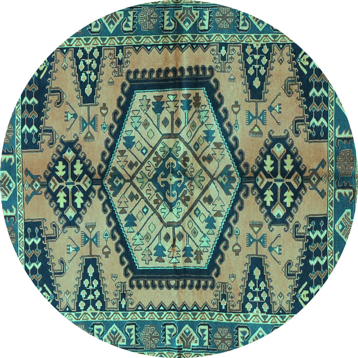 Round Persian Turquoise Traditional Rug, tr3951turq