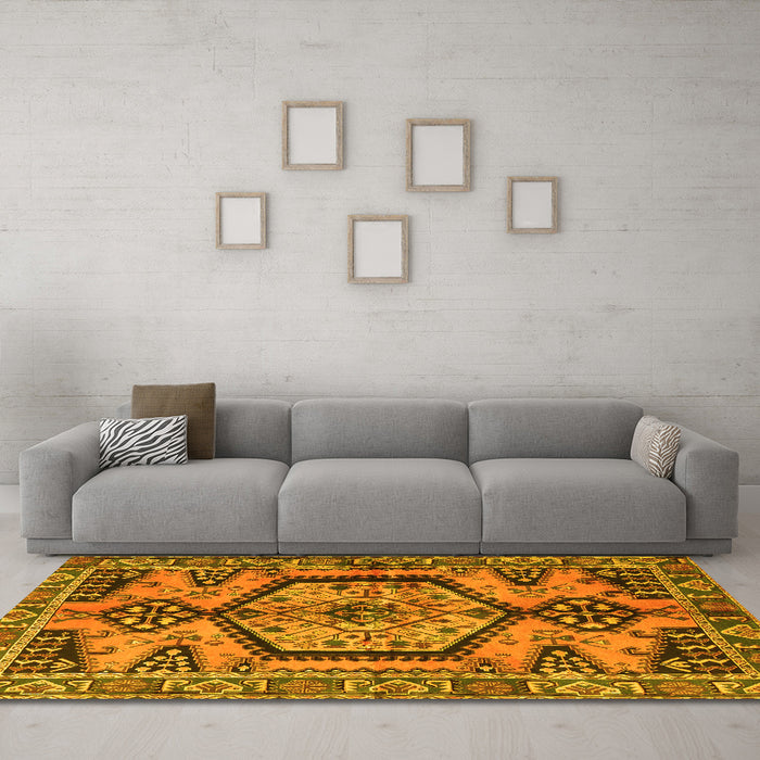 Machine Washable Persian Yellow Traditional Rug in a Living Room, wshtr3951yw