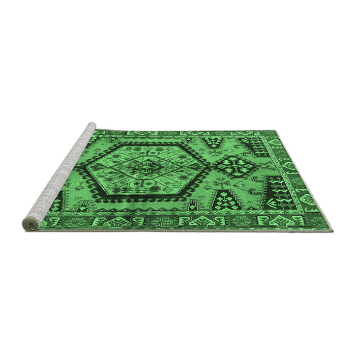 Sideview of Machine Washable Persian Emerald Green Traditional Area Rugs, wshtr3951emgrn