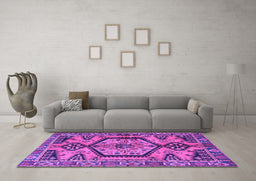 Machine Washable Persian Purple Traditional Area Rugs in a Living Room, wshtr3951pur