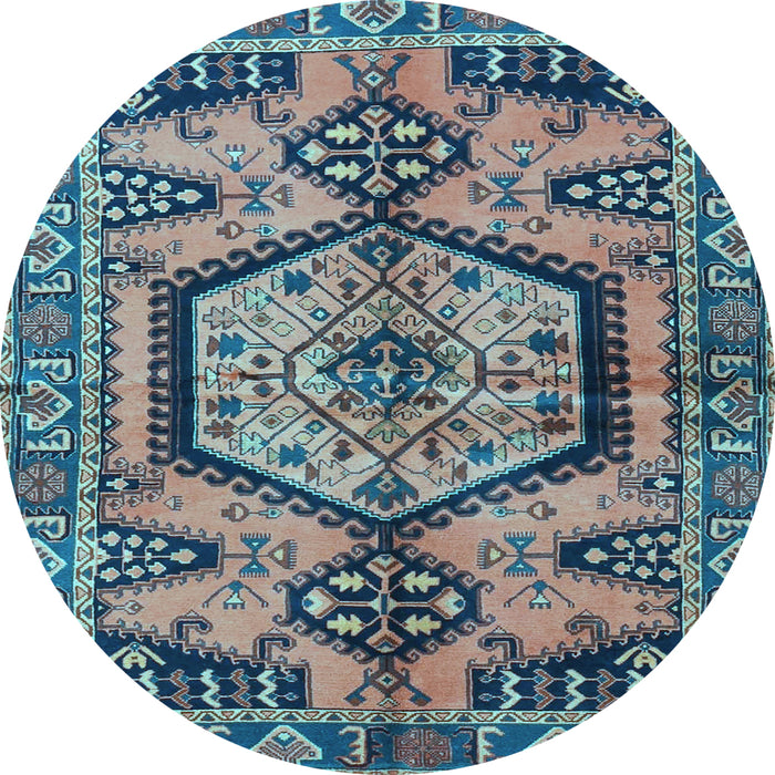 Round Machine Washable Persian Light Blue Traditional Rug, wshtr3951lblu