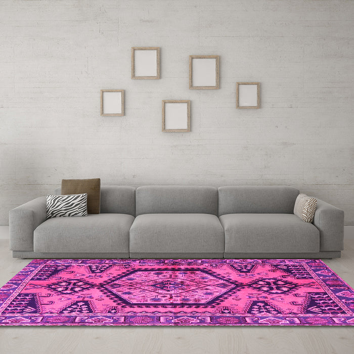 Machine Washable Persian Pink Traditional Rug in a Living Room, wshtr3951pnk