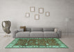 Machine Washable Persian Turquoise Traditional Area Rugs in a Living Room,, wshtr3952turq