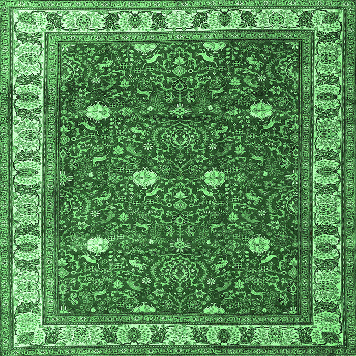 Square Machine Washable Persian Emerald Green Traditional Area Rugs, wshtr3952emgrn