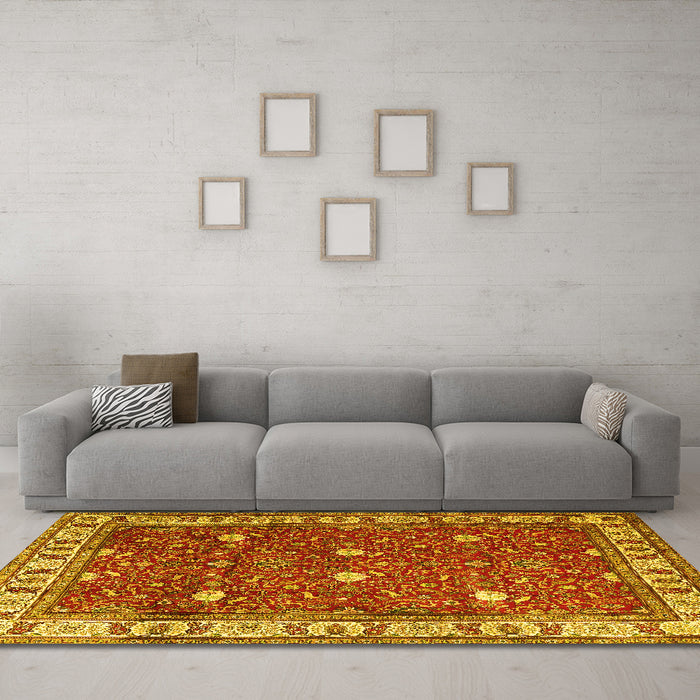 Machine Washable Persian Yellow Traditional Rug in a Living Room, wshtr3952yw