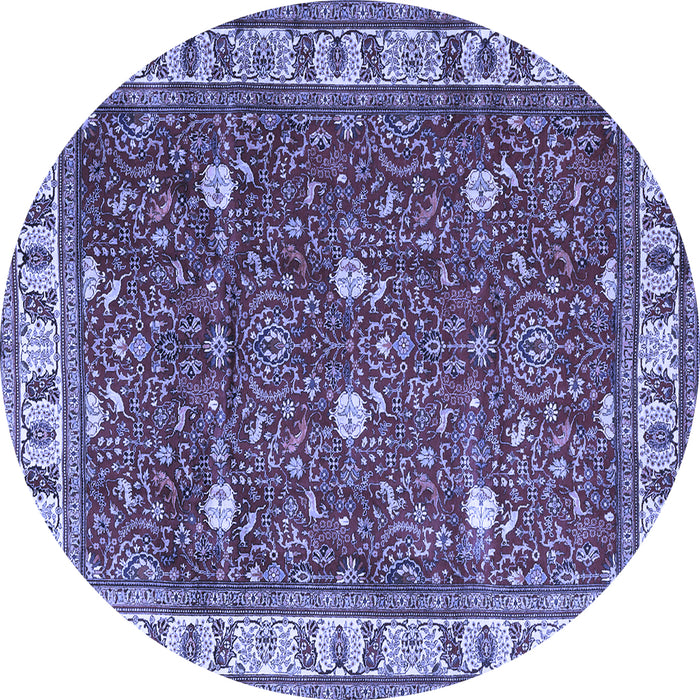 Round Machine Washable Persian Blue Traditional Rug, wshtr3952blu
