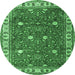 Round Persian Emerald Green Traditional Rug, tr3952emgrn