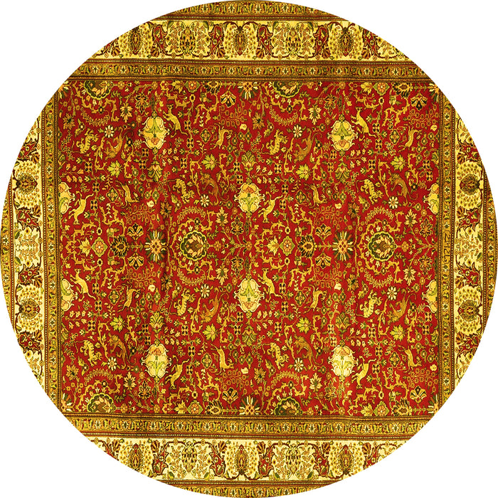 Round Machine Washable Persian Yellow Traditional Rug, wshtr3952yw