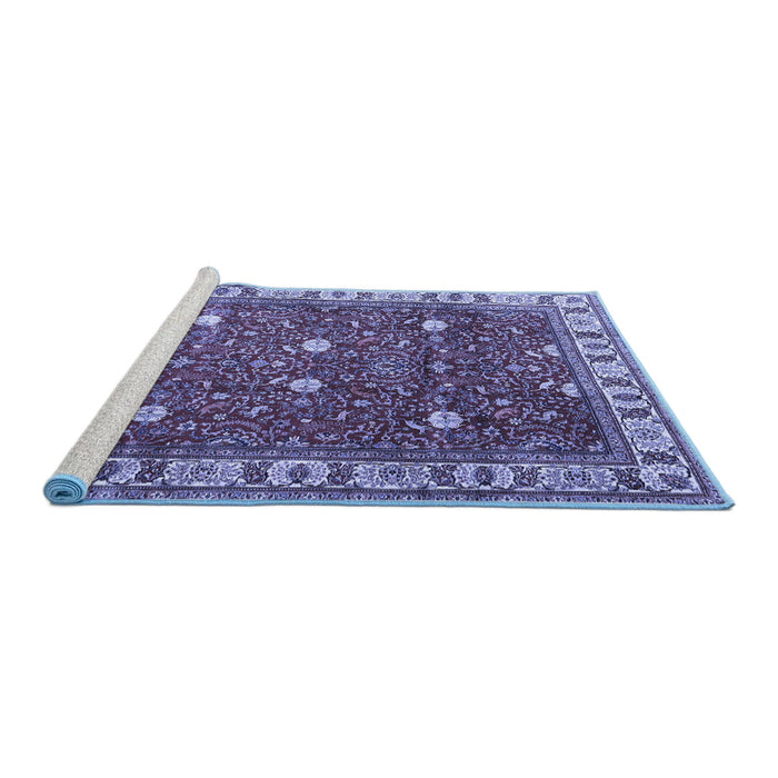 Sideview of Machine Washable Persian Blue Traditional Rug, wshtr3952blu