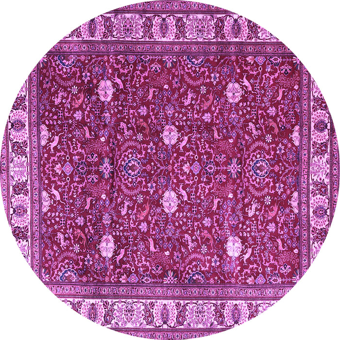 Round Machine Washable Persian Purple Traditional Area Rugs, wshtr3952pur