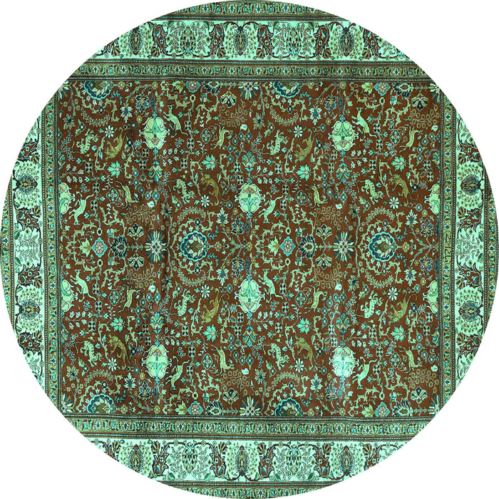 Round Machine Washable Persian Turquoise Traditional Area Rugs, wshtr3952turq