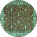 Round Machine Washable Persian Turquoise Traditional Area Rugs, wshtr3952turq