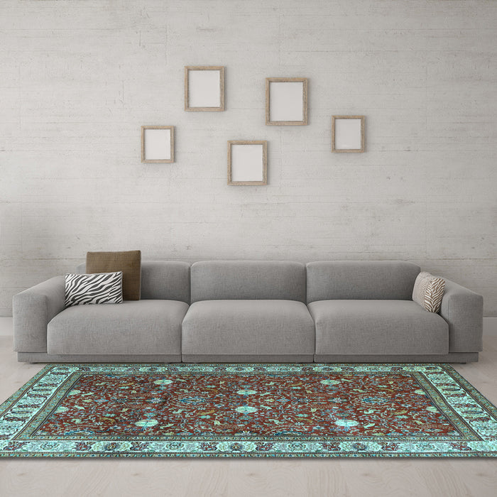 Machine Washable Persian Light Blue Traditional Rug in a Living Room, wshtr3952lblu