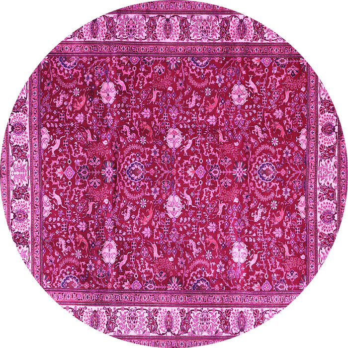 Round Machine Washable Persian Pink Traditional Rug, wshtr3952pnk