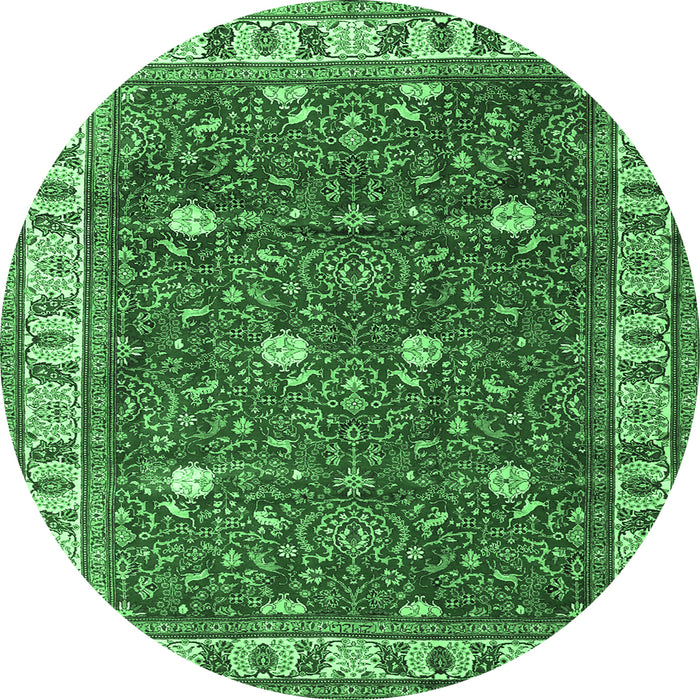 Round Machine Washable Persian Emerald Green Traditional Area Rugs, wshtr3952emgrn