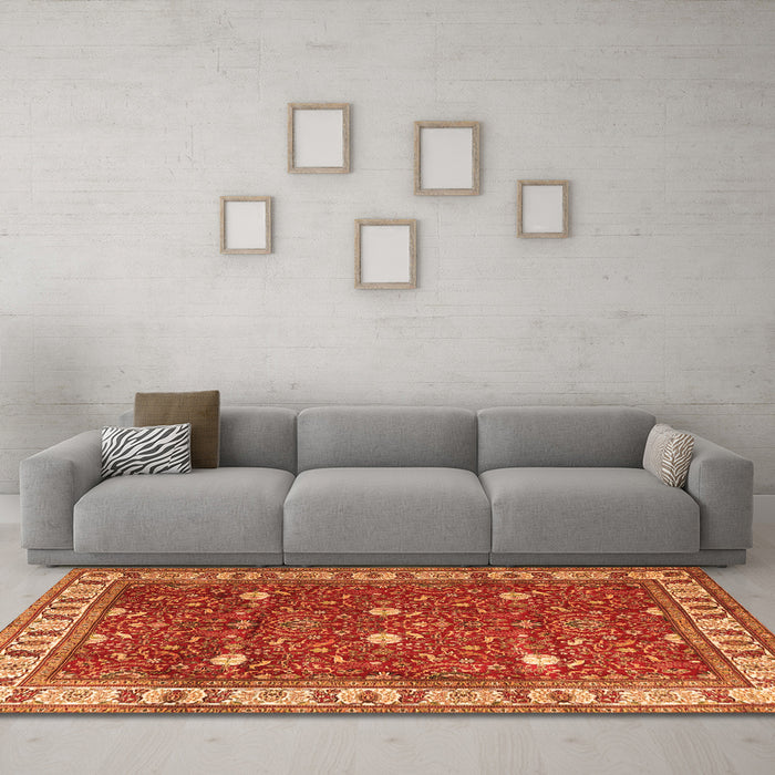 Machine Washable Persian Orange Traditional Area Rugs in a Living Room, wshtr3952org