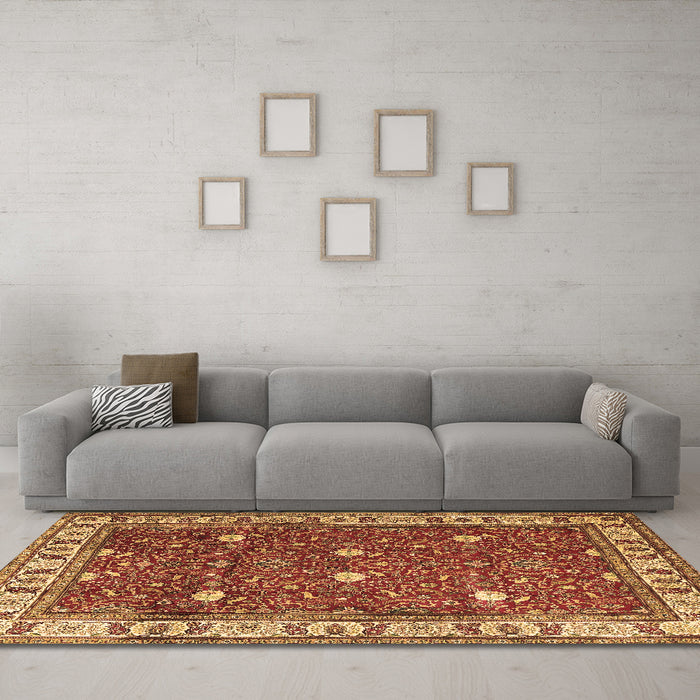 Machine Washable Persian Brown Traditional Rug in a Living Room,, wshtr3952brn