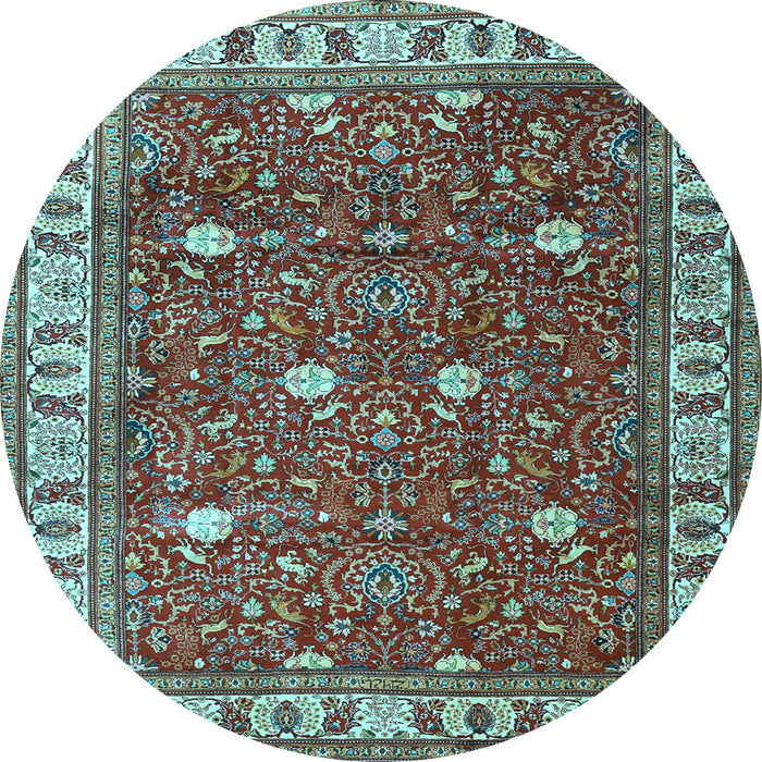 Round Machine Washable Persian Light Blue Traditional Rug, wshtr3952lblu