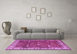 Machine Washable Persian Purple Traditional Area Rugs in a Living Room, wshtr3952pur