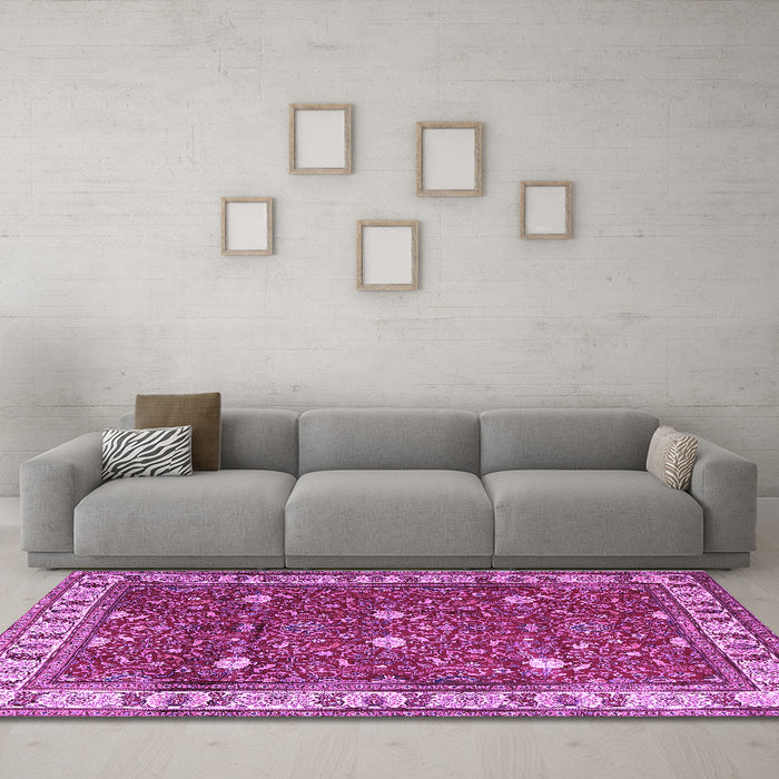 Machine Washable Persian Purple Traditional Area Rugs in a Living Room, wshtr3952pur