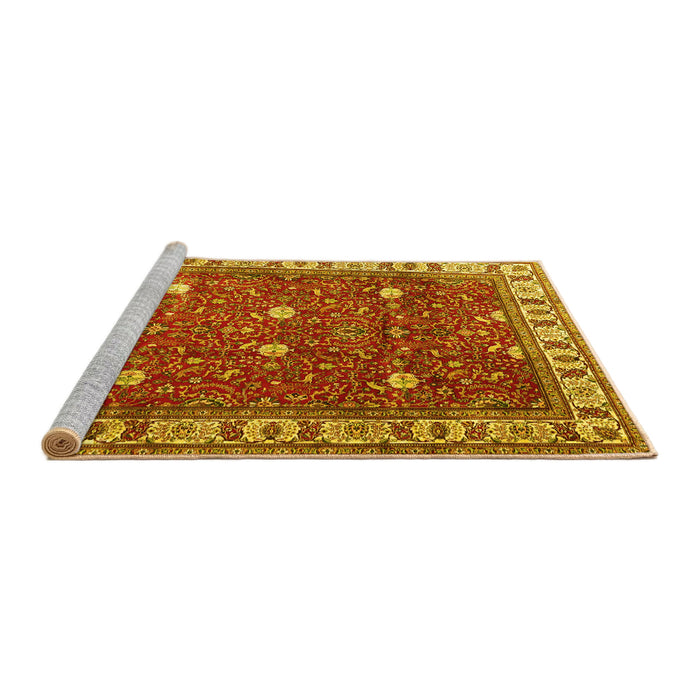 Sideview of Machine Washable Persian Yellow Traditional Rug, wshtr3952yw