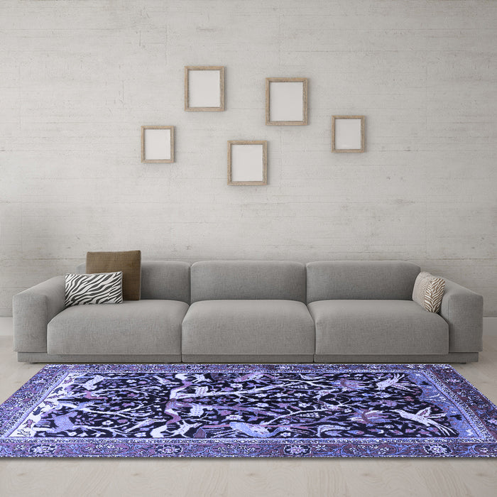 Machine Washable Animal Blue Traditional Rug in a Living Room, wshtr3953blu