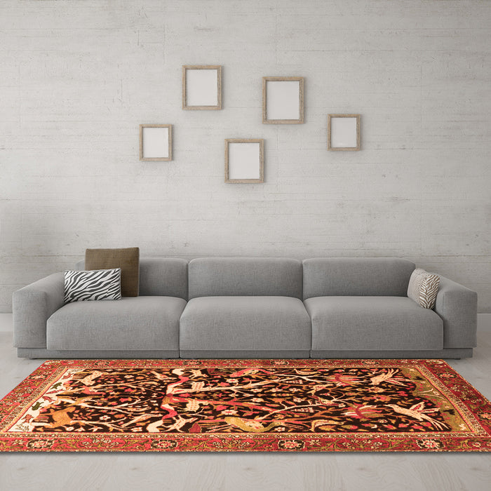 Machine Washable Animal Orange Traditional Area Rugs in a Living Room, wshtr3953org