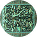 Round Machine Washable Animal Turquoise Traditional Area Rugs, wshtr3953turq