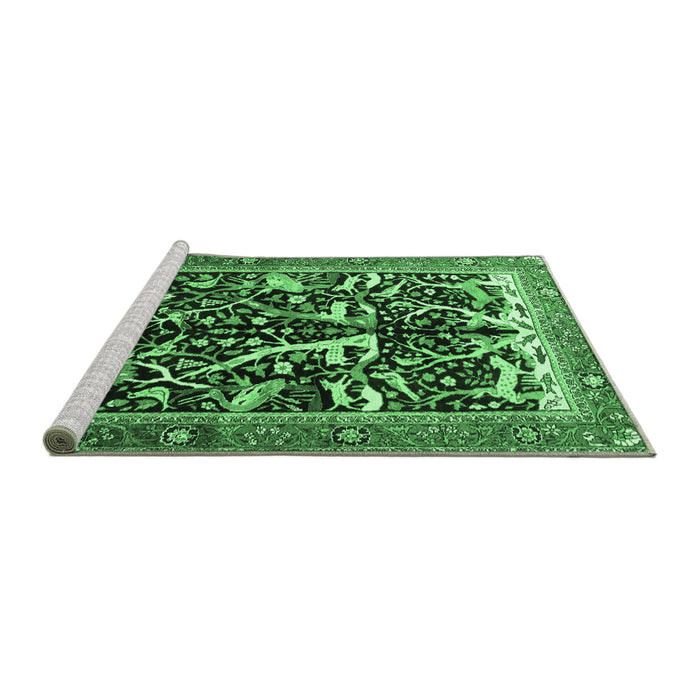 Sideview of Machine Washable Animal Emerald Green Traditional Area Rugs, wshtr3953emgrn