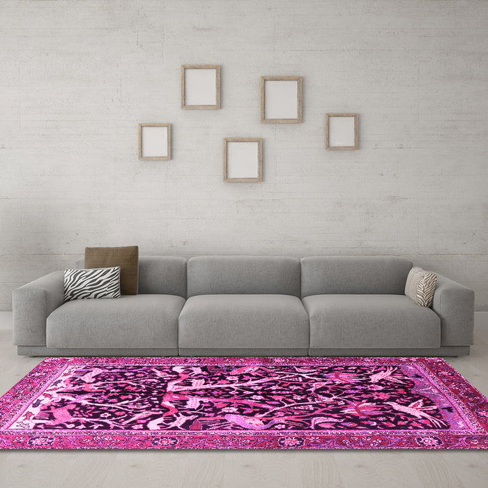 Machine Washable Animal Pink Traditional Rug in a Living Room, wshtr3953pnk