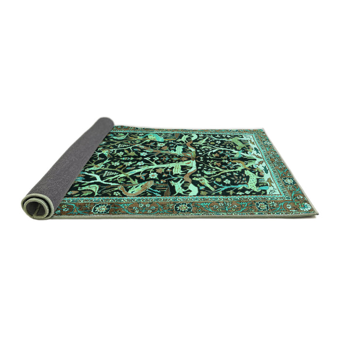 Sideview of Animal Turquoise Traditional Rug, tr3953turq