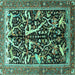 Square Animal Turquoise Traditional Rug, tr3953turq