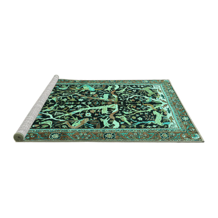 Sideview of Machine Washable Animal Turquoise Traditional Area Rugs, wshtr3953turq