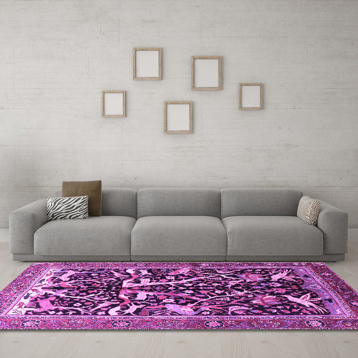 Machine Washable Animal Purple Traditional Area Rugs in a Living Room, wshtr3953pur