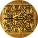 Round Animal Yellow Traditional Rug, tr3953yw