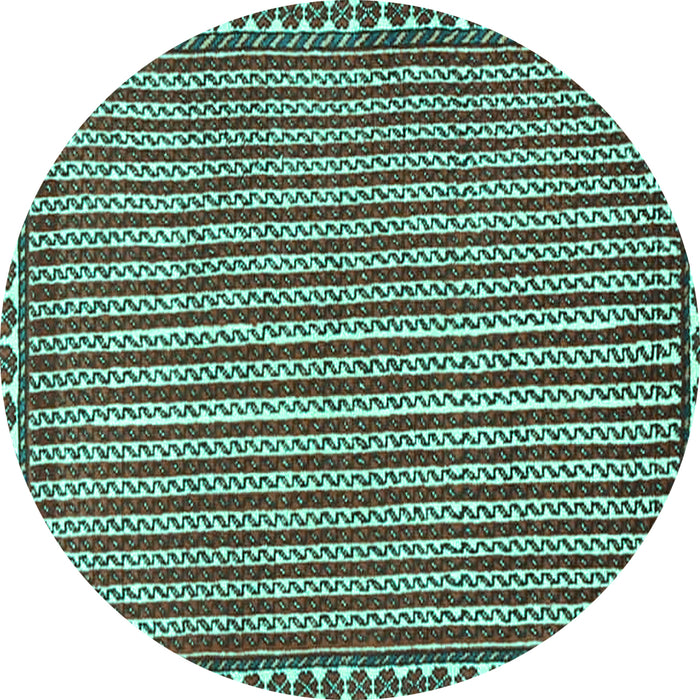 Round Machine Washable Southwestern Turquoise Country Area Rugs, wshtr3954turq