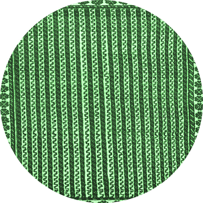 Round Machine Washable Southwestern Emerald Green Country Area Rugs, wshtr3954emgrn