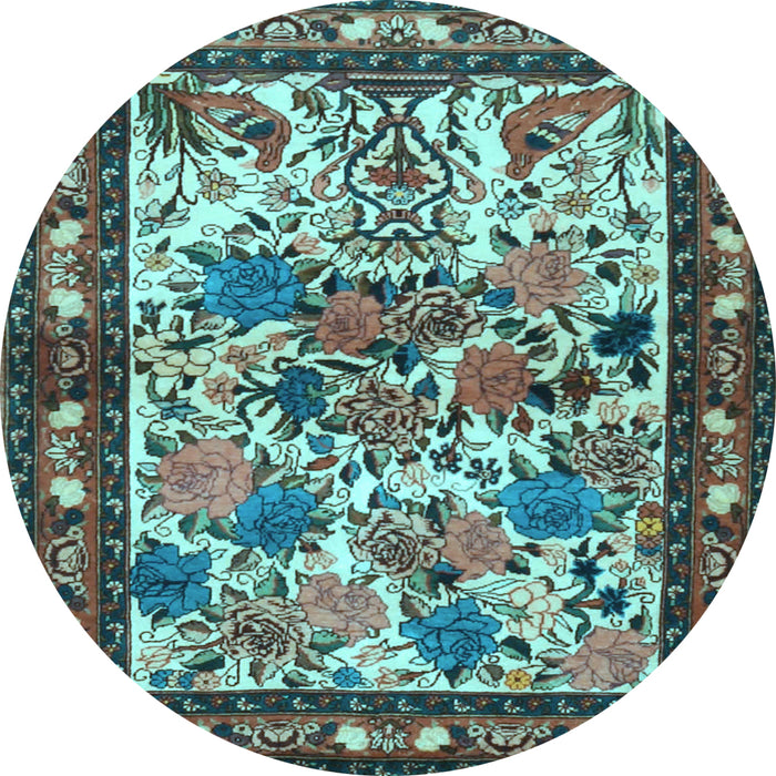 Round Machine Washable Animal Light Blue Traditional Rug, wshtr3955lblu