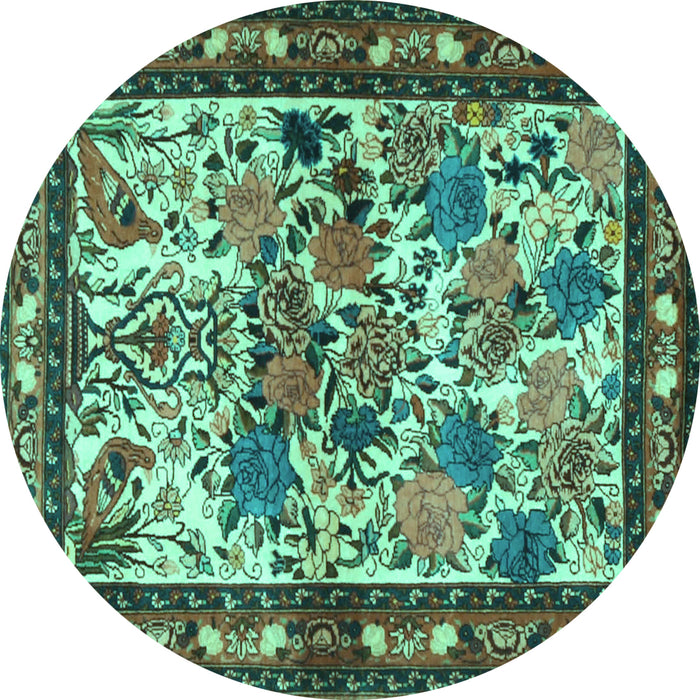 Round Machine Washable Animal Turquoise Traditional Area Rugs, wshtr3955turq